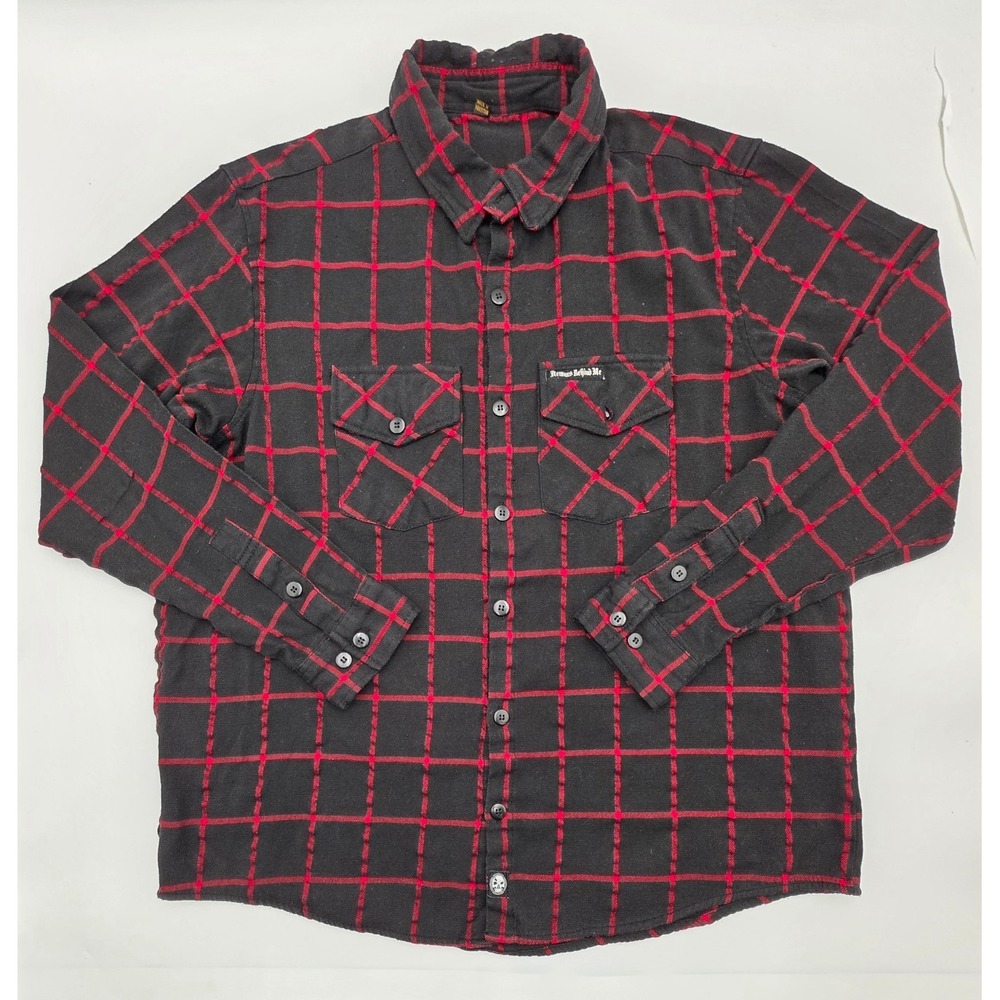 Demons Behind Me Red Plaid Flannel Shirt Mens XXL Streetwear Grunge Button Up